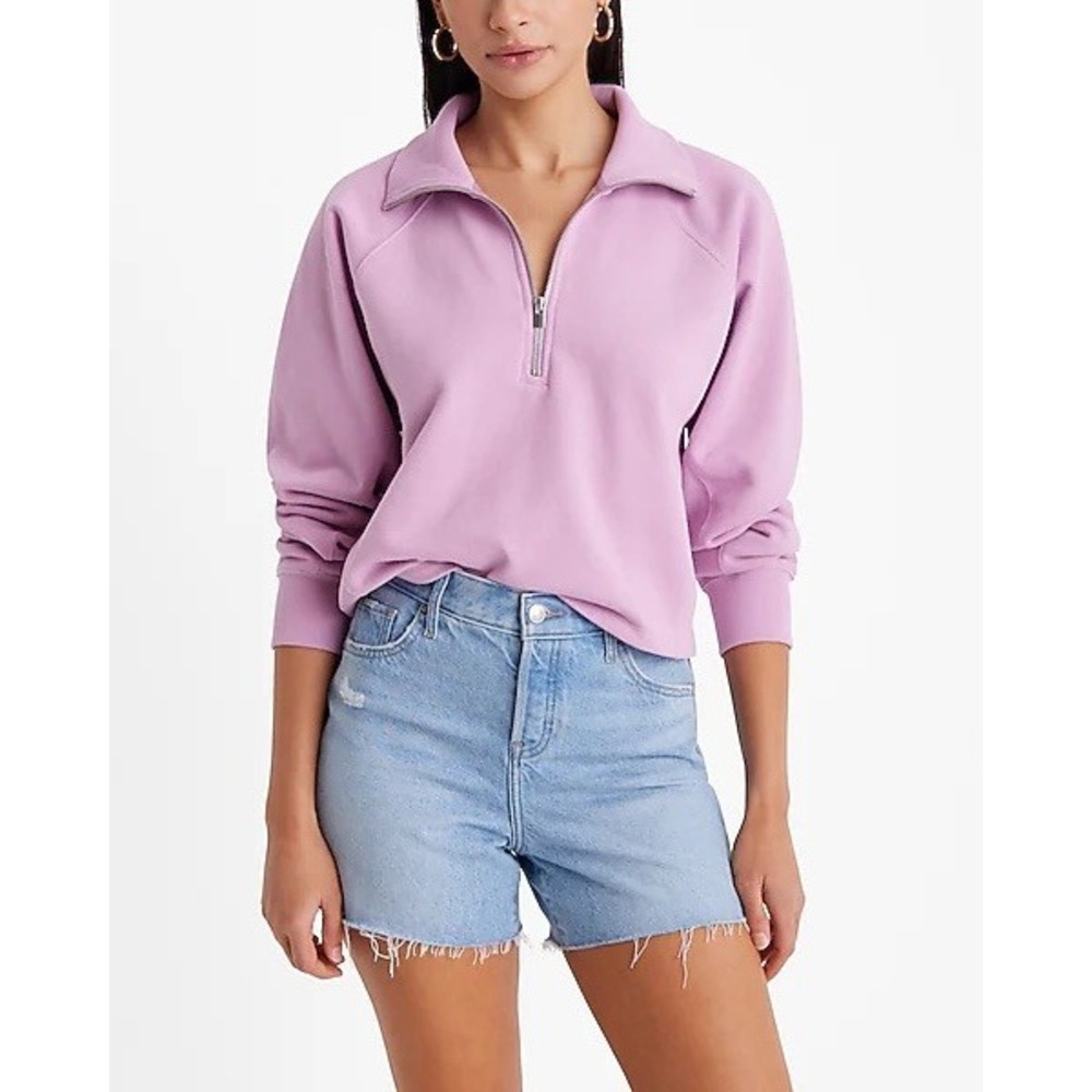 Express Womens Lavender Purple Fleece Quarter Zip Pullover Sweatshirt XL NWT